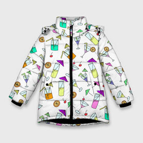 Зимняя куртка для девочек 3D с принтом Коктейльная вечеринка в Белгороде, ткань верха — 100% полиэстер; подклад — 100% полиэстер, утеплитель — 100% полиэстер. | длина ниже бедра, удлиненная спинка, воротник стойка и отстегивающийся капюшон. Есть боковые карманы с листочкой на кнопках, утяжки по низу изделия и внутренний карман на молнии. 

Предусмотрены светоотражающий принт на спинке, радужный светоотражающий элемент на пуллере молнии и на резинке для утяжки. | Тематика изображения на принте: бокал | вечеринка | для бармена | коктейль | летний | мартини | напитки | пати | паттерн | пляжный | узор
