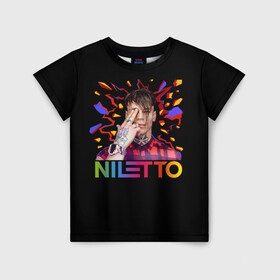 Детская футболка 3D с принтом NILETTO в Белгороде, 100% гипоаллергенный полиэфир | прямой крой, круглый вырез горловины, длина до линии бедер, чуть спущенное плечо, ткань немного тянется | niletto | данил прытков | даня | музыка | нилетто | тату | шоу