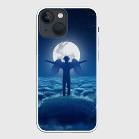 Чехол для iPhone 13 mini с принтом Ангел в Белгороде,  |  | tegunvteg | ангел | бог | звезды | космос | луна | небеса | ночное небо | облака | полнолуние | человек с крыльями
