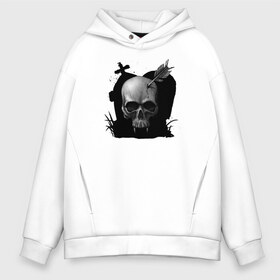 Мужское худи Oversize хлопок с принтом Vampire skull в Белгороде, френч-терри — 70% хлопок, 30% полиэстер. Мягкий теплый начес внутри —100% хлопок | боковые карманы, эластичные манжеты и нижняя кромка, капюшон на магнитной кнопке | 