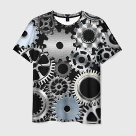 Мужская футболка 3D с принтом ЧАСОВОЙ МЕХАНИЗМ в Белгороде, 100% полиэфир | прямой крой, круглый вырез горловины, длина до линии бедер | clock | iron | stimpank | time | watch | времяя | железо | зубцы | колеса | механизм | сталь | стимпанк | часы | шестеренки