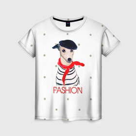 Женская футболка 3D с принтом Модная собака в Белгороде, 100% полиэфир ( синтетическое хлопкоподобное полотно) | прямой крой, круглый вырез горловины, длина до линии бедер | fashion | весна | красный | мода | модная собака | надпись | собака