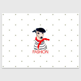 Поздравительная открытка с принтом Модная собака в Белгороде, 100% бумага | плотность бумаги 280 г/м2, матовая, на обратной стороне линовка и место для марки
 | Тематика изображения на принте: fashion | весна | красный | мода | модная собака | надпись | собака