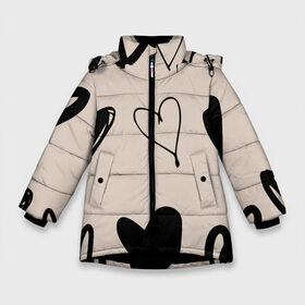 Зимняя куртка для девочек 3D с принтом Сердечный паттерн в Белгороде, ткань верха — 100% полиэстер; подклад — 100% полиэстер, утеплитель — 100% полиэстер. | длина ниже бедра, удлиненная спинка, воротник стойка и отстегивающийся капюшон. Есть боковые карманы с листочкой на кнопках, утяжки по низу изделия и внутренний карман на молнии. 

Предусмотрены светоотражающий принт на спинке, радужный светоотражающий элемент на пуллере молнии и на резинке для утяжки. | love | беж | вместе | любовь | навсегда | семья | сердце | черный