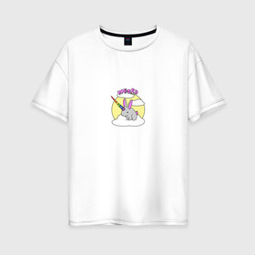 Женская футболка хлопок Oversize с принтом Weird в Белгороде, 100% хлопок | свободный крой, круглый ворот, спущенный рукав, длина до линии бедер
 | единорог | животные | зайчик | кролик | милый | радуга | радужный | странный