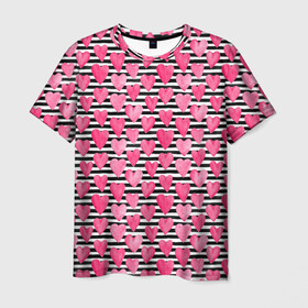 Мужская футболка 3D с принтом Сердечки в Белгороде, 100% полиэфир | прямой крой, круглый вырез горловины, длина до линии бедер | 14 февраля | влюбленным | девочке | день святого валентина | женская | любовь | розовый | сердечки | сердце | узоры