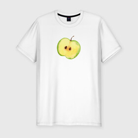 Мужская футболка хлопок Slim с принтом Яблочко в Белгороде, 92% хлопок, 8% лайкра | приталенный силуэт, круглый вырез ворота, длина до линии бедра, короткий рукав | Тематика изображения на принте: зеленое | фрукты | яблоко