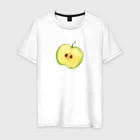 Мужская футболка хлопок с принтом Яблочко в Белгороде, 100% хлопок | прямой крой, круглый вырез горловины, длина до линии бедер, слегка спущенное плечо. | зеленое | фрукты | яблоко