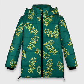 Женская зимняя куртка 3D с принтом Золотые веточки на бирюзовом в Белгороде, верх — 100% полиэстер; подкладка — 100% полиэстер; утеплитель — 100% полиэстер | длина ниже бедра, силуэт Оверсайз. Есть воротник-стойка, отстегивающийся капюшон и ветрозащитная планка. 

Боковые карманы с листочкой на кнопках и внутренний карман на молнии | 8 марта | summer | абстракция | бирюзовый | весна | веточки | золотой | лето | любовь | праздник | принт | природа | растения