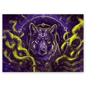 Поздравительная открытка с принтом Волшебный Волк в Белгороде, 100% бумага | плотность бумаги 280 г/м2, матовая, на обратной стороне линовка и место для марки
 | Тематика изображения на принте: animals | wolf | волк | волки | животные | звери | зверь | магия | одиночество | одиночка | пёс | собака