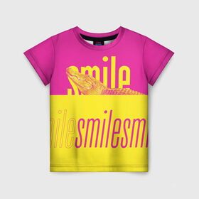 Детская футболка 3D с принтом Улыбнись (крокодил) в Белгороде, 100% гипоаллергенный полиэфир | прямой крой, круглый вырез горловины, длина до линии бедер, чуть спущенное плечо, ткань немного тянется | smile | гена | желтый | крокодил | позитив | розовый | улыбка | улыбнись