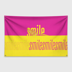 Флаг-баннер с принтом Улыбнись (крокодил) в Белгороде, 100% полиэстер | размер 67 х 109 см, плотность ткани — 95 г/м2; по краям флага есть четыре люверса для крепления | smile | гена | желтый | крокодил | позитив | розовый | улыбка | улыбнись