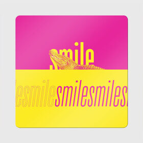 Магнит виниловый Квадрат с принтом Улыбнись (крокодил) в Белгороде, полимерный материал с магнитным слоем | размер 9*9 см, закругленные углы | smile | гена | желтый | крокодил | позитив | розовый | улыбка | улыбнись