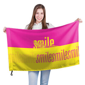 Флаг 3D с принтом Улыбнись (крокодил) в Белгороде, 100% полиэстер | плотность ткани — 95 г/м2, размер — 67 х 109 см. Принт наносится с одной стороны | smile | гена | желтый | крокодил | позитив | розовый | улыбка | улыбнись
