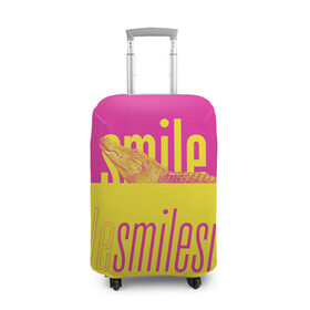 Чехол для чемодана 3D с принтом Улыбнись (крокодил) в Белгороде, 86% полиэфир, 14% спандекс | двустороннее нанесение принта, прорези для ручек и колес | smile | гена | желтый | крокодил | позитив | розовый | улыбка | улыбнись