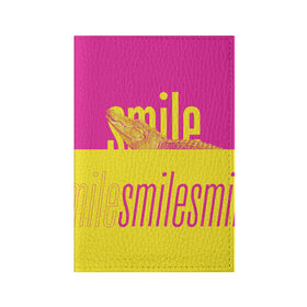Обложка для паспорта матовая кожа с принтом Улыбнись (крокодил) в Белгороде, натуральная матовая кожа | размер 19,3 х 13,7 см; прозрачные пластиковые крепления | smile | гена | желтый | крокодил | позитив | розовый | улыбка | улыбнись