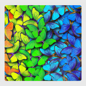 Магнитный плакат 3Х3 с принтом Радужные бабочки в Белгороде, Полимерный материал с магнитным слоем | 9 деталей размером 9*9 см | Тематика изображения на принте: абстракция | бабочки | градиент | неон | природа | радуга | узор | фон | яркий узор