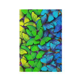 Обложка для паспорта матовая кожа с принтом Радужные бабочки в Белгороде, натуральная матовая кожа | размер 19,3 х 13,7 см; прозрачные пластиковые крепления | Тематика изображения на принте: абстракция | бабочки | градиент | неон | природа | радуга | узор | фон | яркий узор