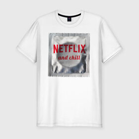 Мужская футболка хлопок Slim с принтом Netflix and chill в Белгороде, 92% хлопок, 8% лайкра | приталенный силуэт, круглый вырез ворота, длина до линии бедра, короткий рукав | любовь | туфли
