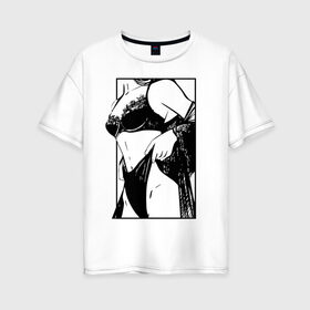 Женская футболка хлопок Oversize с принтом девушка в нижнем белье в Белгороде, 100% хлопок | свободный крой, круглый ворот, спущенный рукав, длина до линии бедер
 | любовь | туфли