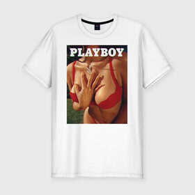 Мужская футболка хлопок Slim с принтом PLAYBOY в Белгороде, 92% хлопок, 8% лайкра | приталенный силуэт, круглый вырез ворота, длина до линии бедра, короткий рукав | playboy | девушка | любовь