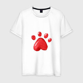 Мужская футболка хлопок с принтом Кошачья лапка в Белгороде, 100% хлопок | прямой крой, круглый вырез горловины, длина до линии бедер, слегка спущенное плечо. | котьи лапки | котэ