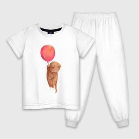 Детская пижама хлопок с принтом Котейка в Белгороде, 100% хлопок |  брюки и футболка прямого кроя, без карманов, на брюках мягкая резинка на поясе и по низу штанин
 | воздушный шар | котик | полетаем