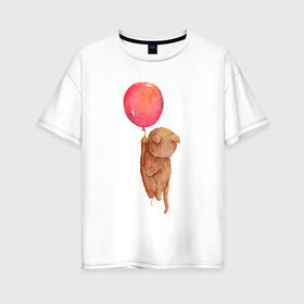 Женская футболка хлопок Oversize с принтом Котейка в Белгороде, 100% хлопок | свободный крой, круглый ворот, спущенный рукав, длина до линии бедер
 | воздушный шар | котик | полетаем