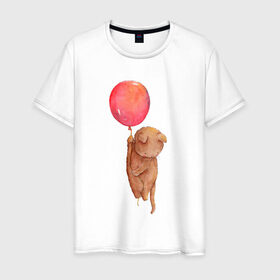 Мужская футболка хлопок с принтом Котейка в Белгороде, 100% хлопок | прямой крой, круглый вырез горловины, длина до линии бедер, слегка спущенное плечо. | воздушный шар | котик | полетаем