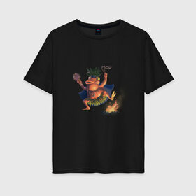 Женская футболка хлопок Oversize с принтом Лягушка шаман в Белгороде, 100% хлопок | свободный крой, круглый ворот, спущенный рукав, длина до линии бедер
 | frog | shaman | болото | костер | лягушка | шаман