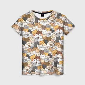 Женская футболка 3D с принтом Котики муркотики в Белгороде, 100% полиэфир ( синтетическое хлопкоподобное полотно) | прямой крой, круглый вырез горловины, длина до линии бедер | cat | kitty | кот | котенок | котики | котэ | кошка | полосатый