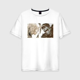 Женская футболка хлопок Oversize с принтом Берсерк в Белгороде, 100% хлопок | свободный крой, круглый ворот, спущенный рукав, длина до линии бедер
 | berserkr | аниме | берсерк | битва | бойцы | единорог | звери