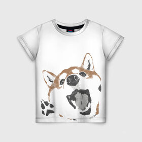 Детская футболка 3D с принтом Shiba Inu в Белгороде, 100% гипоаллергенный полиэфир | прямой крой, круглый вырез горловины, длина до линии бедер, чуть спущенное плечо, ткань немного тянется | Тематика изображения на принте: shiba inu | сиба ину | собака
