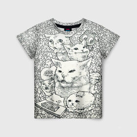 Детская футболка 3D с принтом Коты мемы кошки в Белгороде, 100% гипоаллергенный полиэфир | прямой крой, круглый вырез горловины, длина до линии бедер, чуть спущенное плечо, ткань немного тянется | киса | киска | коты | кошечки | кошка | кошки | мем | мем кот и девушки | мем с котом | мем с кошкой | мемы