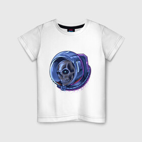 Детская футболка хлопок с принтом Мертвый астронавт в Белгороде, 100% хлопок | круглый вырез горловины, полуприлегающий силуэт, длина до линии бедер | Тематика изображения на принте: астронавт | глаза | голова | космонавт | космос | мертвый | череп | шлем