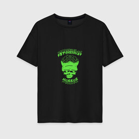 Женская футболка хлопок Oversize с принтом Psychedelic horror в Белгороде, 100% хлопок | свободный крой, круглый ворот, спущенный рукав, длина до линии бедер
 | кислотный | монстр | психоделика | скелет | страшный | хоррор | череп