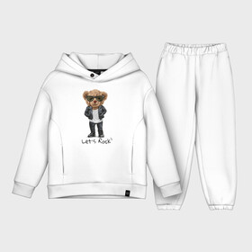 Детский костюм хлопок Oversize с принтом Мишка рокер в Белгороде,  |  | lets | rock | джинсы | куртка | мишка | очки | плюшевый | рок | фраза