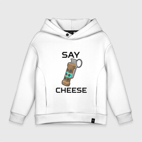 Детское худи Oversize хлопок с принтом Say Cheese в Белгороде, френч-терри — 70% хлопок, 30% полиэстер. Мягкий теплый начес внутри —100% хлопок | боковые карманы, эластичные манжеты и нижняя кромка, капюшон на магнитной кнопке | awp | breeki | cheeki | counter | cs | easy | everyday | ez | gg | go | just | katka | kill | knife | lemon | luck | mid | no | one | plant | pz | rush | shot | skill | smoke | squeeze | strike | wp | вп | гг | изи | катка | контра