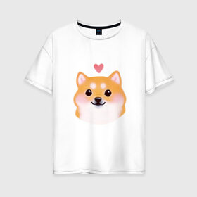 Женская футболка хлопок Oversize с принтом Сиба Ину в Белгороде, 100% хлопок | свободный крой, круглый ворот, спущенный рукав, длина до линии бедер
 | милый щенок | пес с сердчечком | песик | сиба ину | собака