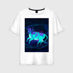 Женская футболка хлопок Oversize с принтом Космо-корова в Белгороде, 100% хлопок | свободный крой, круглый ворот, спущенный рукав, длина до линии бедер
 | галактика | инопланетянин | корова | космическая | космос