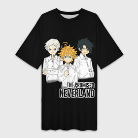 Платье-футболка 3D с принтом Обещанный Неверленд в Белгороде,  |  | anime heroes | anime logo | emma | norman | promised neverland | ray | the promised neverland | аниме сериал | логотипы аниме | мультик | мультфильм | неверленд | норман | обещанный неверленд | парни | персонажи аниме | рей | рэй | эмма