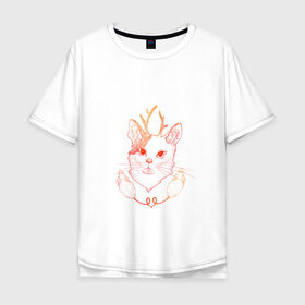 Мужская футболка хлопок Oversize с принтом Рогатая кошка и мыши в Белгороде, 100% хлопок | свободный крой, круглый ворот, “спинка” длиннее передней части | cat | mouse | кошка | мыши | рога