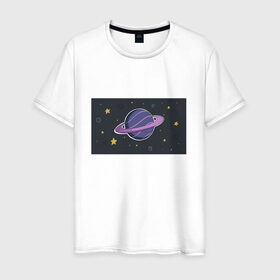 Мужская футболка хлопок с принтом Рlanet в Белгороде, 100% хлопок | прямой крой, круглый вырез горловины, длина до линии бедер, слегка спущенное плечо. | звезды | космос | мерцание | метеориты | сатурн