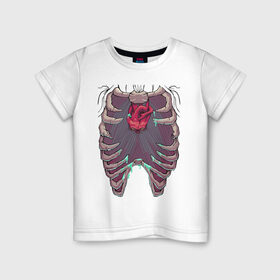 Детская футболка хлопок с принтом Тело зомби в Белгороде, 100% хлопок | круглый вырез горловины, полуприлегающий силуэт, длина до линии бедер | horror | сердце | скелет | тело зомби | тело скелета | череп