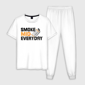 Мужская пижама хлопок с принтом Smoke Mid Everyday в Белгороде, 100% хлопок | брюки и футболка прямого кроя, без карманов, на брюках мягкая резинка на поясе и по низу штанин
 | asiimov | asimov | beast | counter | counter strike | cs | easy | ez | gg | ggwp | global | go | gradient | howl | hyper | mem | meme | memes | offensive | smoke | strike | азимов | вой | градиент | зверь | контра | лого | логотип
