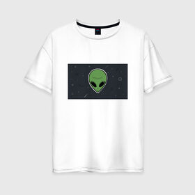 Женская футболка хлопок Oversize с принтом Alien в Белгороде, 100% хлопок | свободный крой, круглый ворот, спущенный рукав, длина до линии бедер
 | звезды | комета | космос | метеориты | пришелец
