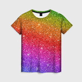 Женская футболка 3D с принтом Блестки радуги в Белгороде, 100% полиэфир ( синтетическое хлопкоподобное полотно) | прямой крой, круглый вырез горловины, длина до линии бедер | абстракция | блеск | блестки | блестяжки | блестяшки | градиент | радуга | узор | фон | яркий узор