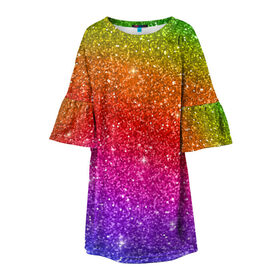 Детское платье 3D с принтом Блестки радуги в Белгороде, 100% полиэстер | прямой силуэт, чуть расширенный к низу. Круглая горловина, на рукавах — воланы | абстракция | блеск | блестки | блестяжки | блестяшки | градиент | радуга | узор | фон | яркий узор