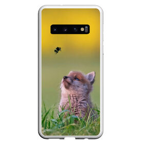 Чехол для Samsung Galaxy S10 с принтом Лисенок и пчелка в Белгороде, Силикон | Область печати: задняя сторона чехла, без боковых панелей | Тематика изображения на принте: fox | foxy | животное | звери | лиса | лисенок | лисичка | милая | рыжая | фокс