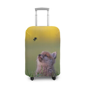 Чехол для чемодана 3D с принтом Лисенок и пчелка в Белгороде, 86% полиэфир, 14% спандекс | двустороннее нанесение принта, прорези для ручек и колес | fox | foxy | животное | звери | лиса | лисенок | лисичка | милая | рыжая | фокс